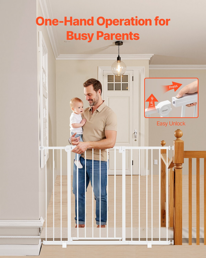 Glamorous Pups : GuardianStep Extra-Tall Adjustable Baby & Pet Gate – 26"–48" Wide Pressure-Mounted Walk-Through Barrier (White, 36" High)