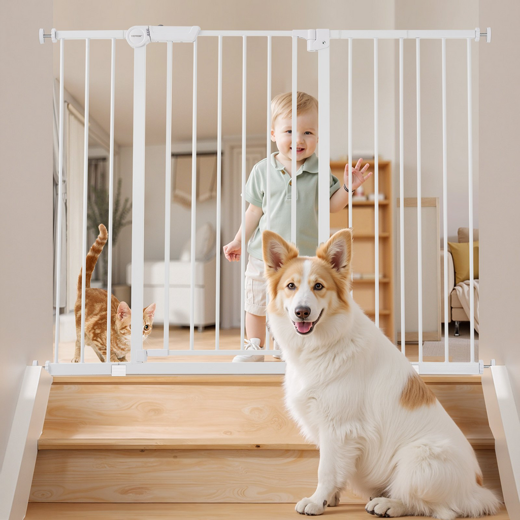 Glamorous Pups : GuardianStep Extra-Tall Adjustable Baby & Pet Gate – 26"–48" Wide Pressure-Mounted Walk-Through Barrier (White, 36" High)