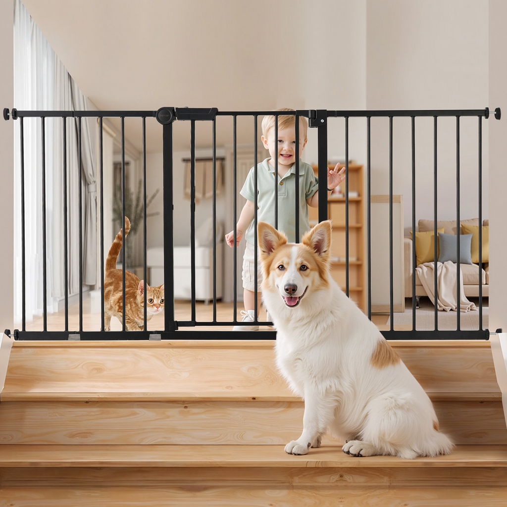 Glamorous Pups : GuardianStep Extra-Wide Baby & Pet Safety Gate – 60.6"–63.3" Adjustable Pressure-Mounted Barrier (Black, 30" High)