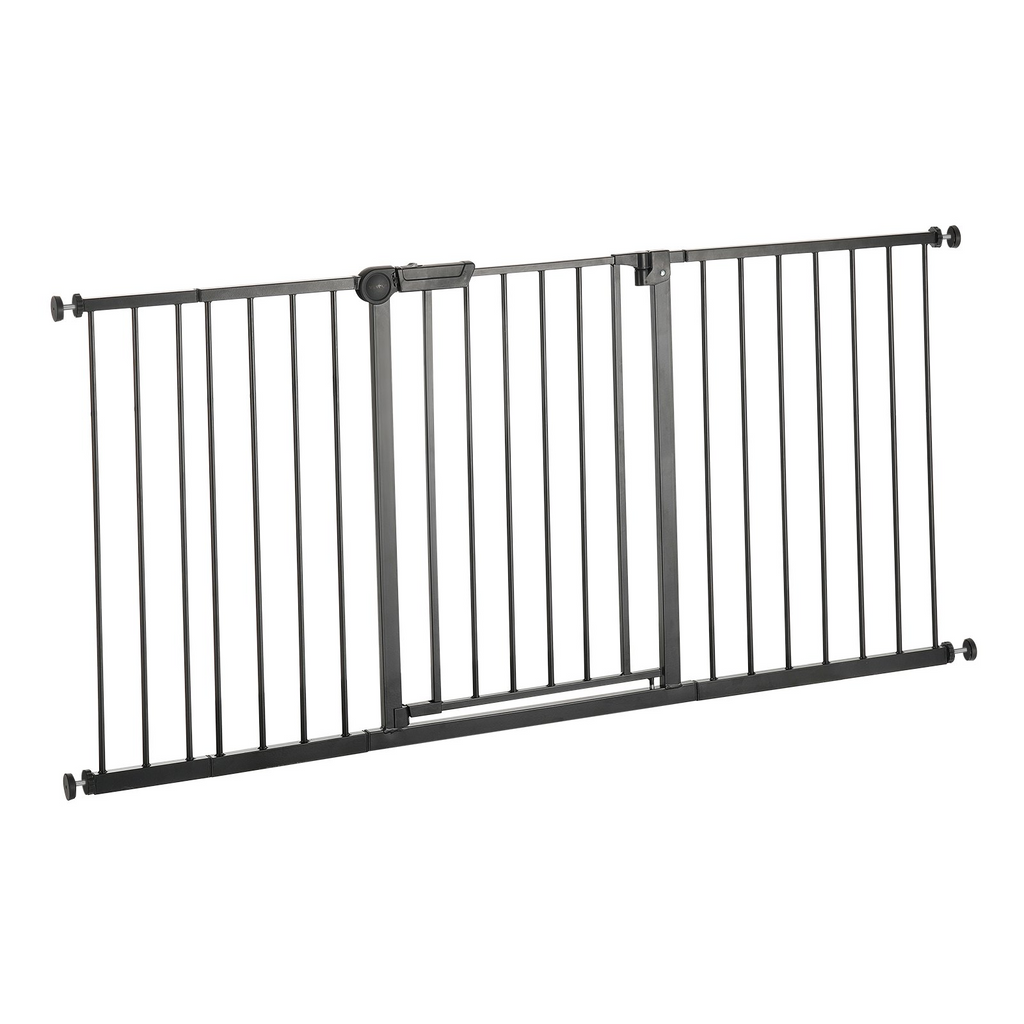 Glamorous Pups : GuardianStep Extra-Wide Baby & Pet Safety Gate – 60.6"–63.3" Adjustable Pressure-Mounted Barrier (Black, 30" High)
