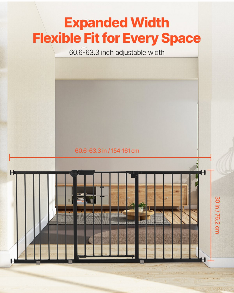Glamorous Pups : GuardianStep Extra-Wide Baby & Pet Safety Gate – 60.6"–63.3" Adjustable Pressure-Mounted Barrier (Black, 30" High)