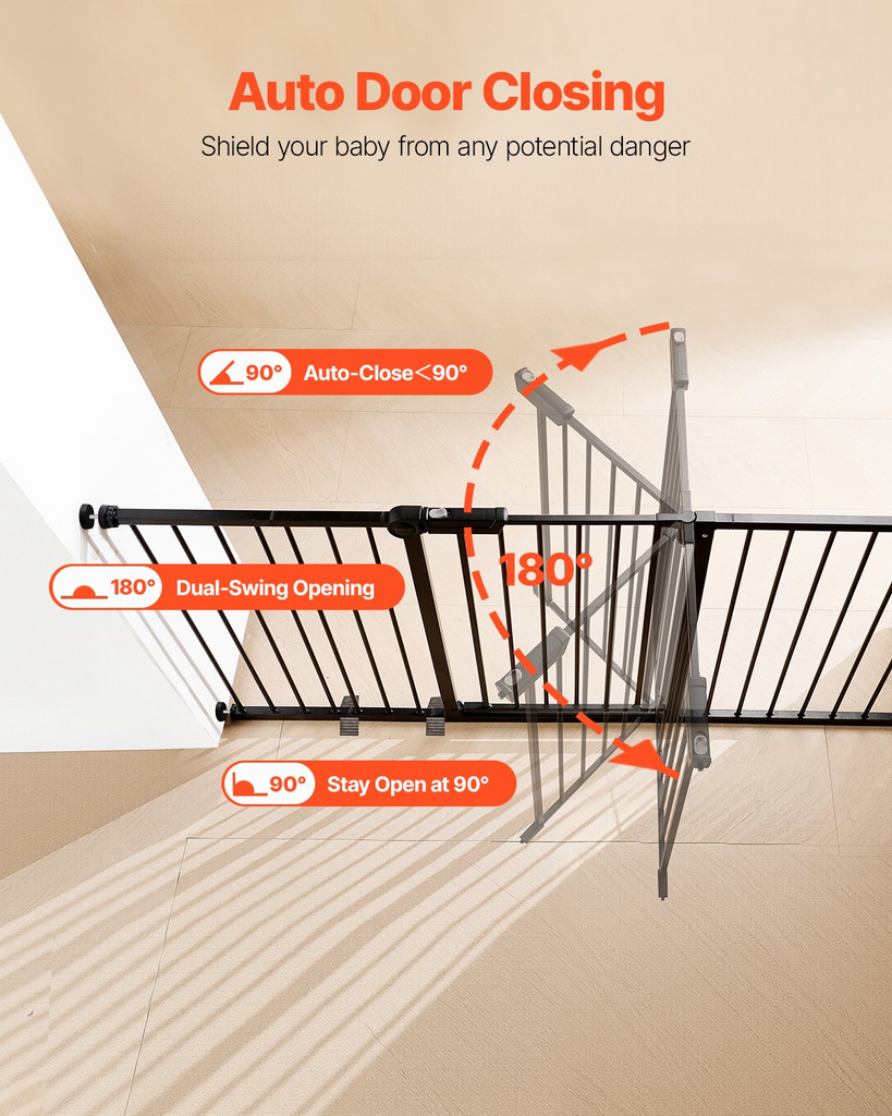 Glamorous Pups : GuardianStep Extra-Wide Baby & Pet Safety Gate – 60.6"–63.3" Adjustable Pressure-Mounted Barrier (Black, 30" High)