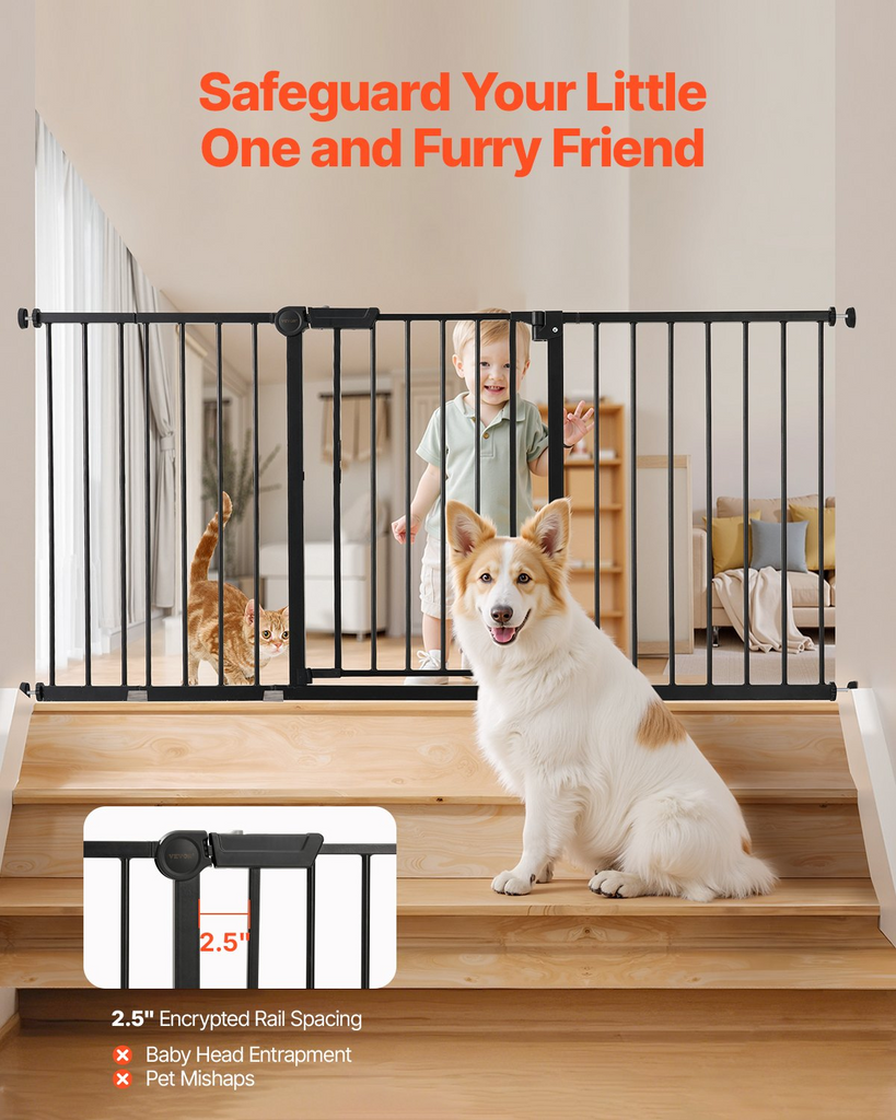 Glamorous Pups : GuardianStep Extra-Wide Baby & Pet Safety Gate – 60.6"–63.3" Adjustable Pressure-Mounted Barrier (Black, 30" High)