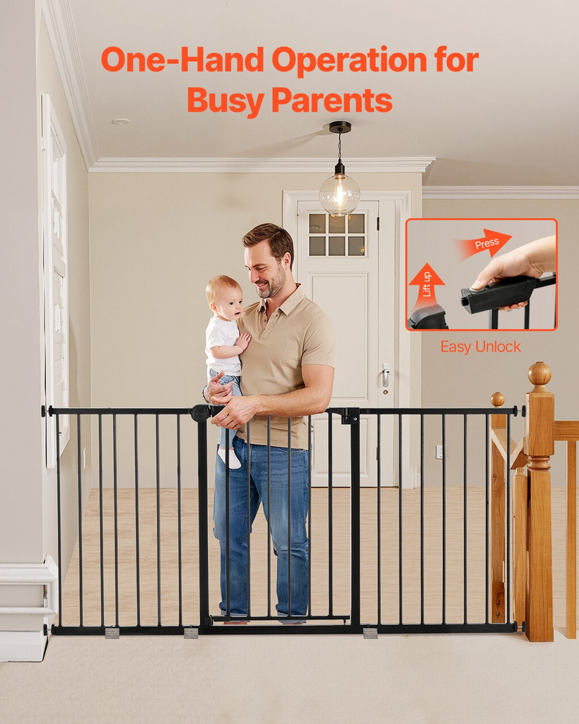 Glamorous Pups : GuardianStep Extra-Wide Baby & Pet Safety Gate – 60.6"–63.3" Adjustable Pressure-Mounted Barrier (Black, 30" High)