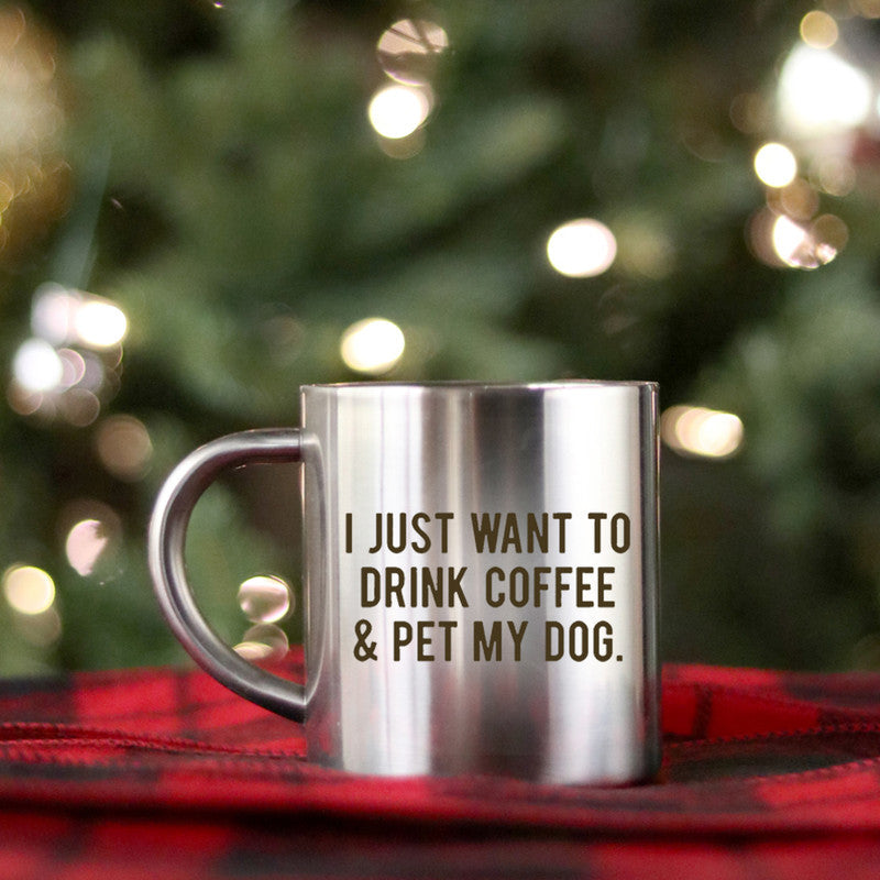 Glamorous Pups : I Just Want To Drink Coffee And Pet My Dog Gold & Silver Mug