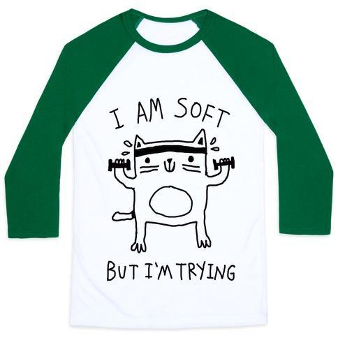 Glamorous Pups : I'M SOFT BUT I'M TRYING GYM CAT UNISEX CLASSIC BASEBALL TEE