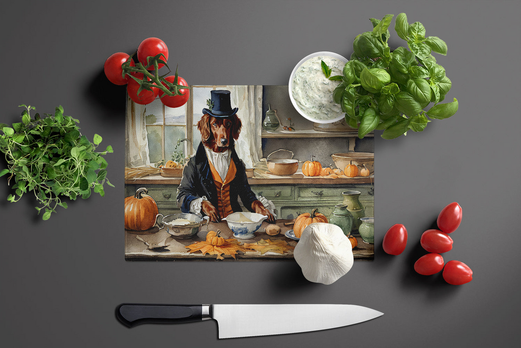 Glamorous Pups : Irish Setter Fall Kitchen Pumpkins Glass Cutting Board