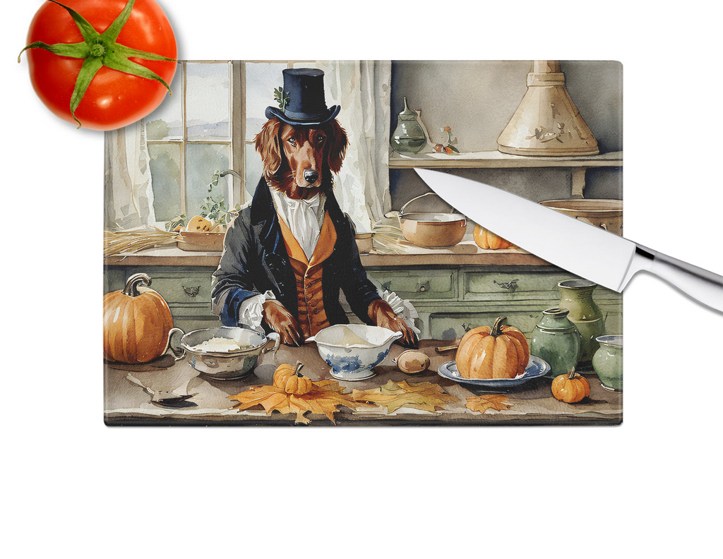 Glamorous Pups : Irish Setter Fall Kitchen Pumpkins Glass Cutting Board