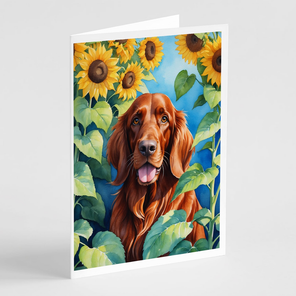 Glamorous Pups : Irish Setter in Sunflowers Greeting Cards Pack of 8