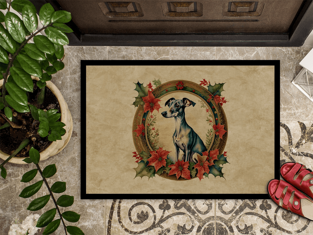 Glamorous Pups : Italian Greyhound Christmas Flowers Doormat
