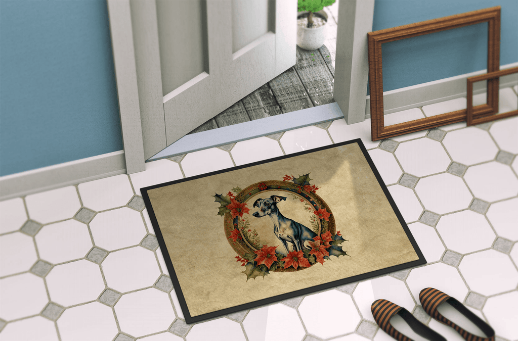 Glamorous Pups : Italian Greyhound Christmas Flowers Doormat