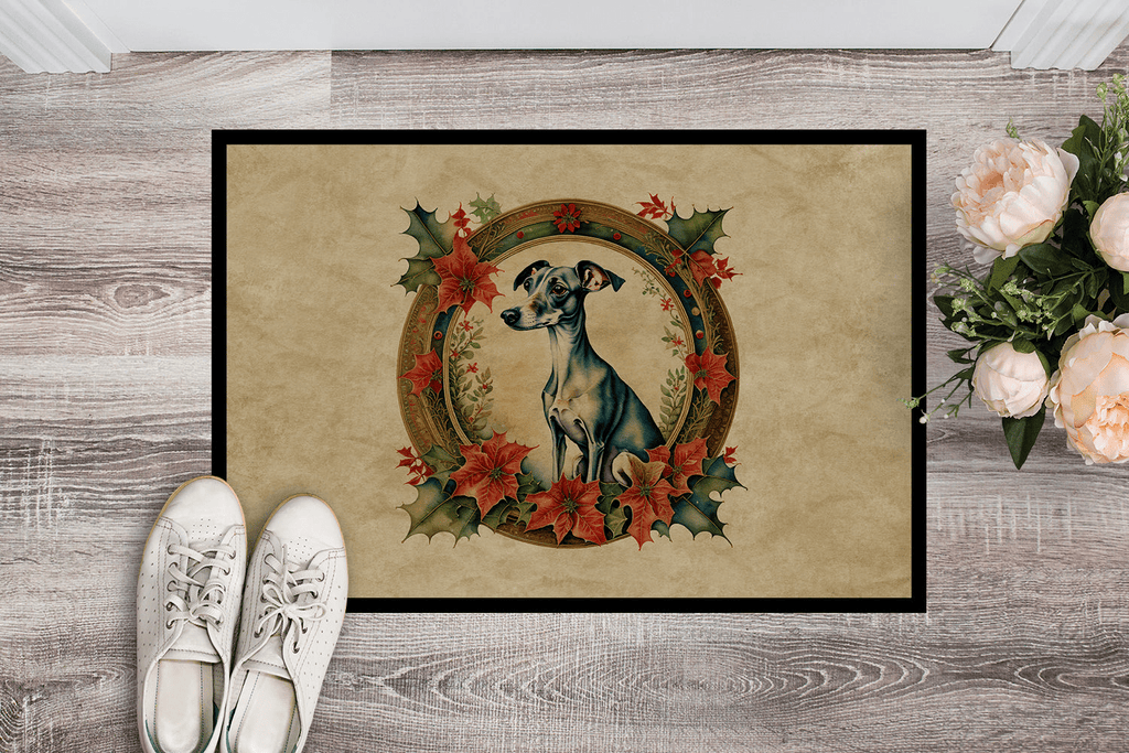 Glamorous Pups : Italian Greyhound Christmas Flowers Doormat