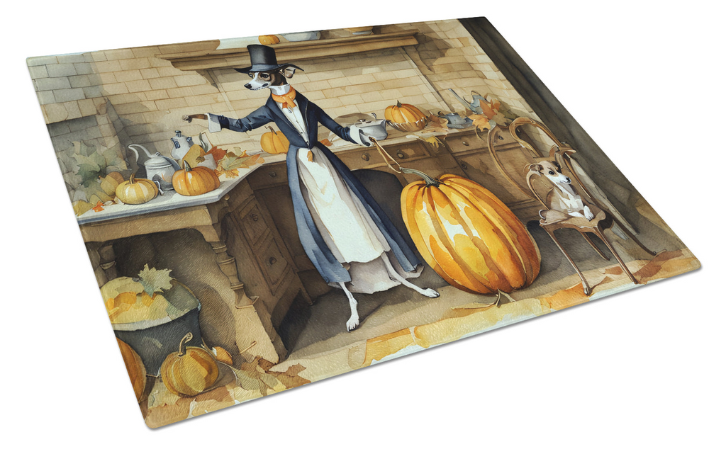 Glamorous Pups : Italian Greyhound Fall Kitchen Pumpkins Glass Cutting Board