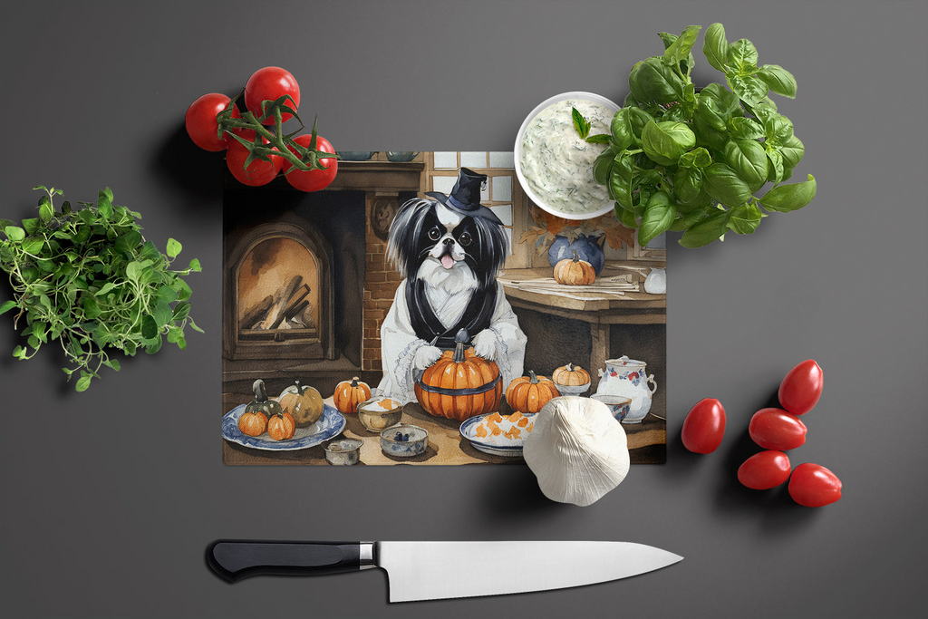 Glamorous Pups : Japanese Chin Fall Kitchen Pumpkins Glass Cutting Board