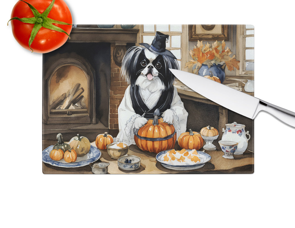 Glamorous Pups : Japanese Chin Fall Kitchen Pumpkins Glass Cutting Board