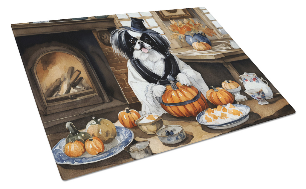Glamorous Pups : Japanese Chin Fall Kitchen Pumpkins Glass Cutting Board