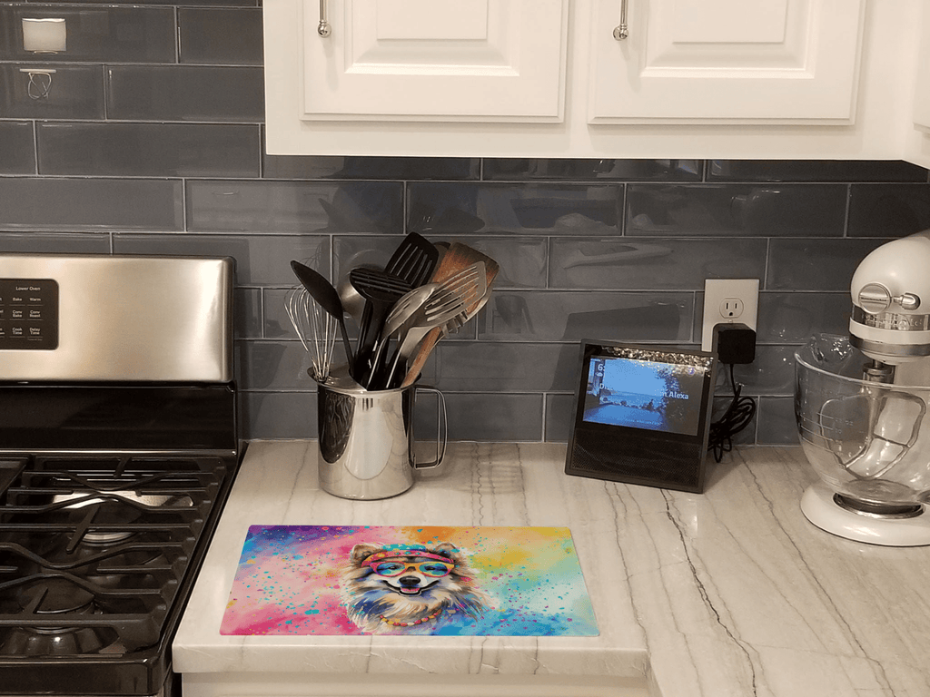Glamorous Pups : Keeshond Hippie Dawg Glass Cutting Board