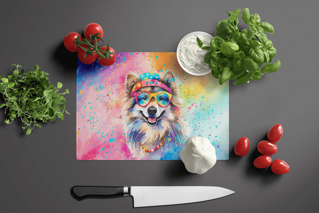 Glamorous Pups : Keeshond Hippie Dawg Glass Cutting Board