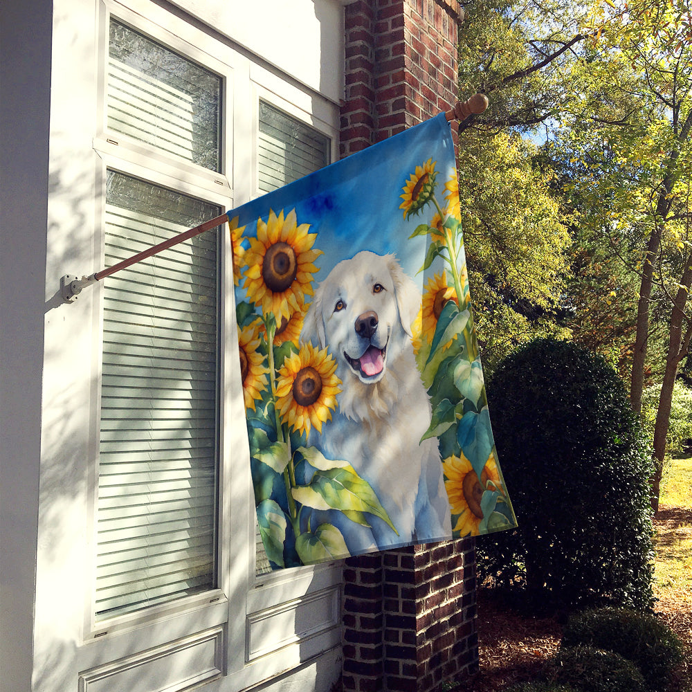 Glamorous Pups : Kuvasz in Sunflowers House Flag