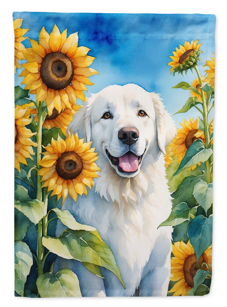 Glamorous Pups : Kuvasz in Sunflowers House Flag