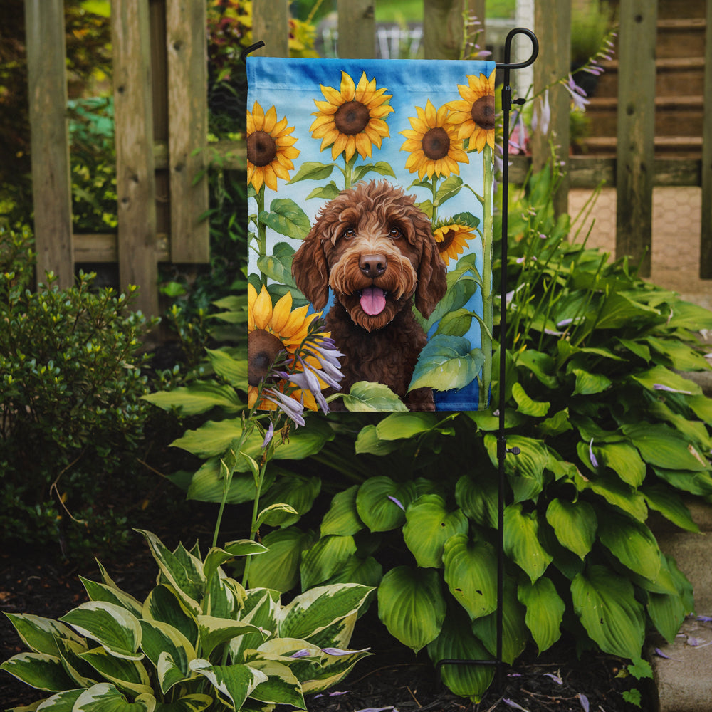 Glamorous Pups : Labradoodle in Sunflowers Garden Flag