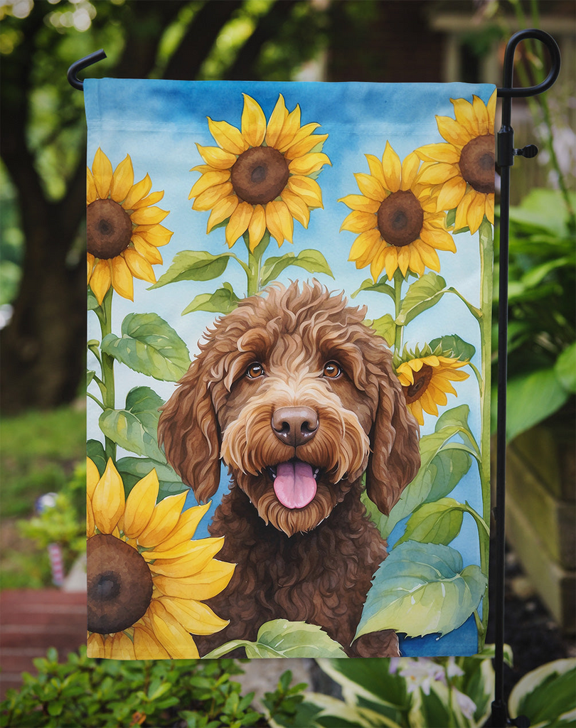 Glamorous Pups : Labradoodle in Sunflowers Garden Flag