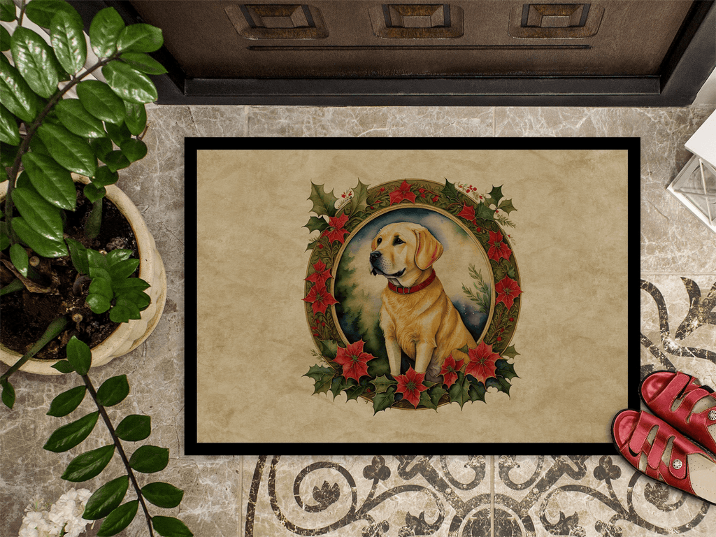 Glamorous Pups : Labrador Retriever Christmas Flowers Doormat