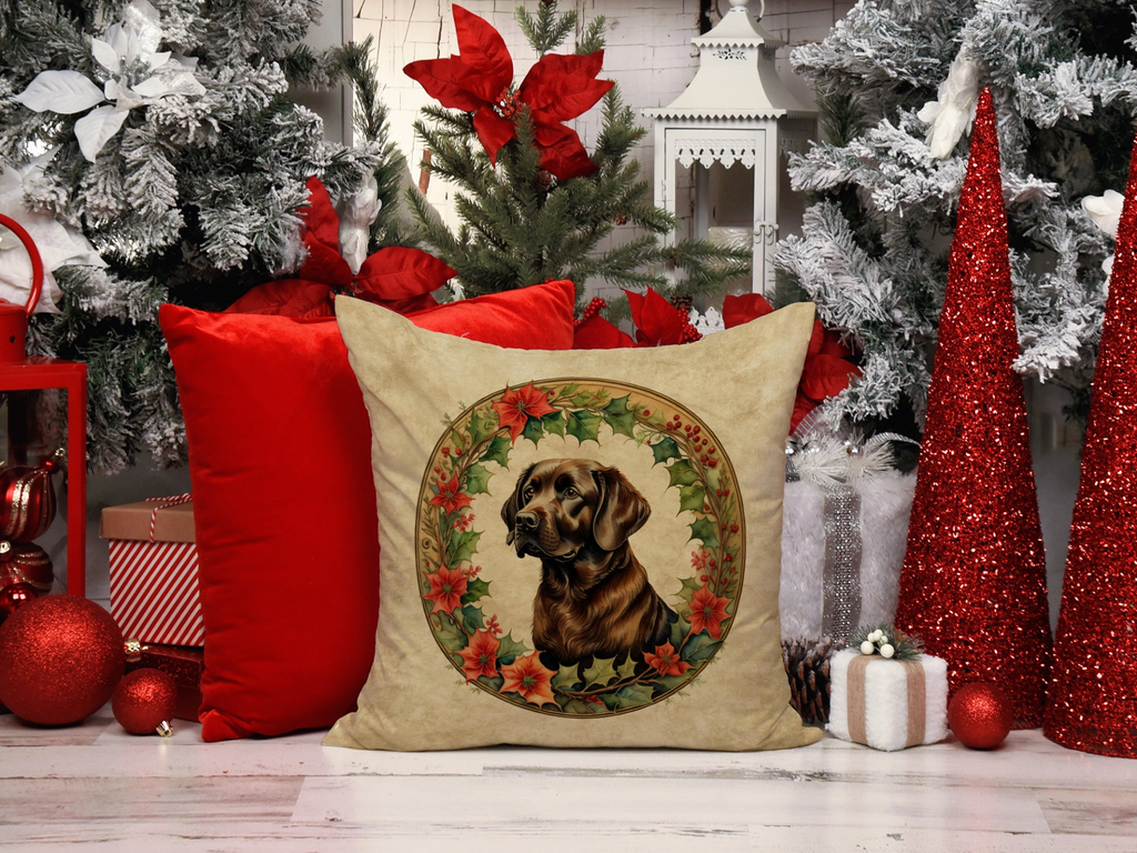 Glamorous Pups : Labrador Retriever Christmas Flowers Throw Pillow