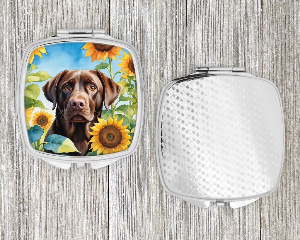 Glamorous Pups : Labrador Retriever in Sunflowers Compact Mirror