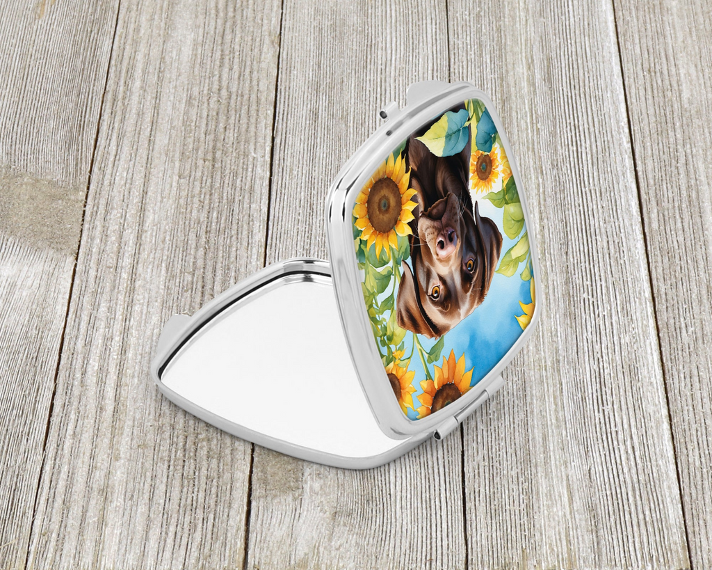 Glamorous Pups : Labrador Retriever in Sunflowers Compact Mirror