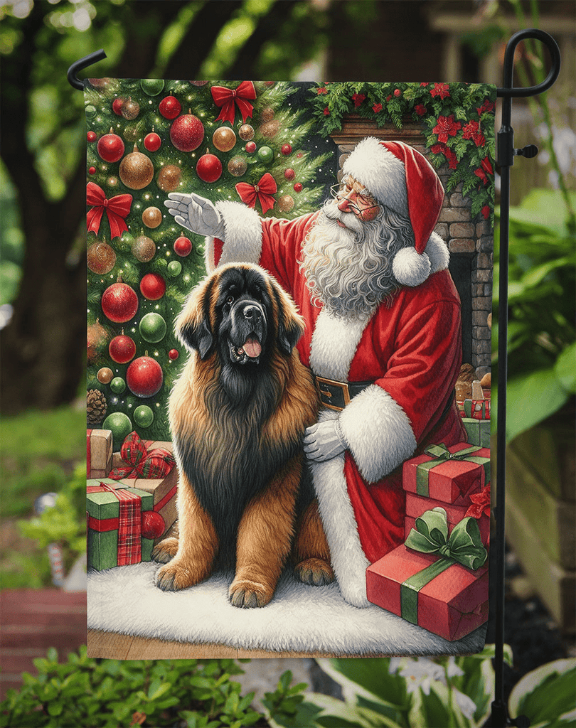 Glamorous Pups : Leonberger and Santa Claus Garden Flag