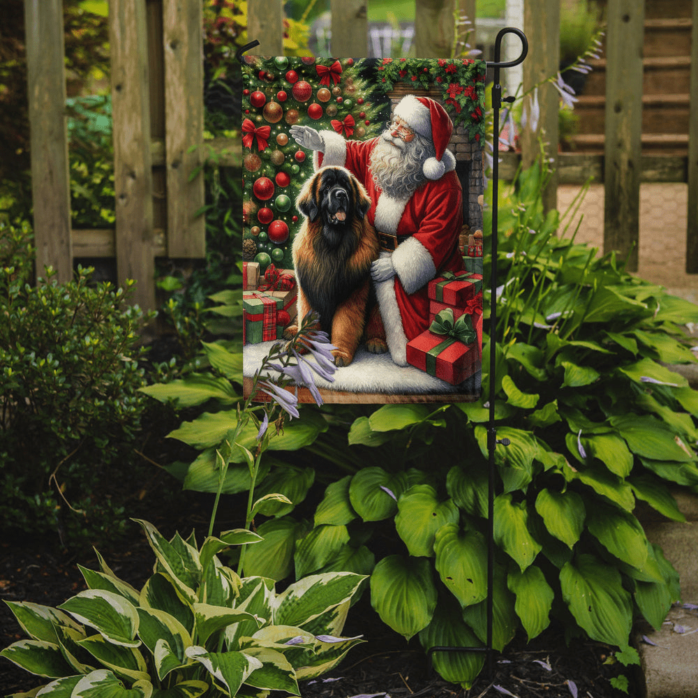 Glamorous Pups : Leonberger and Santa Claus Garden Flag