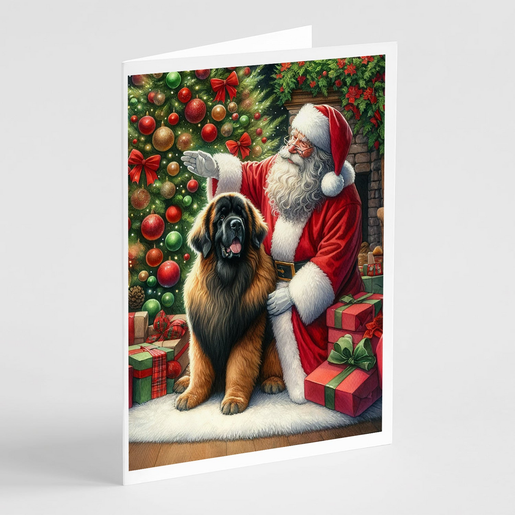 Glamorous Pups : Leonberger and Santa Claus Greeting Cards Pack of 8