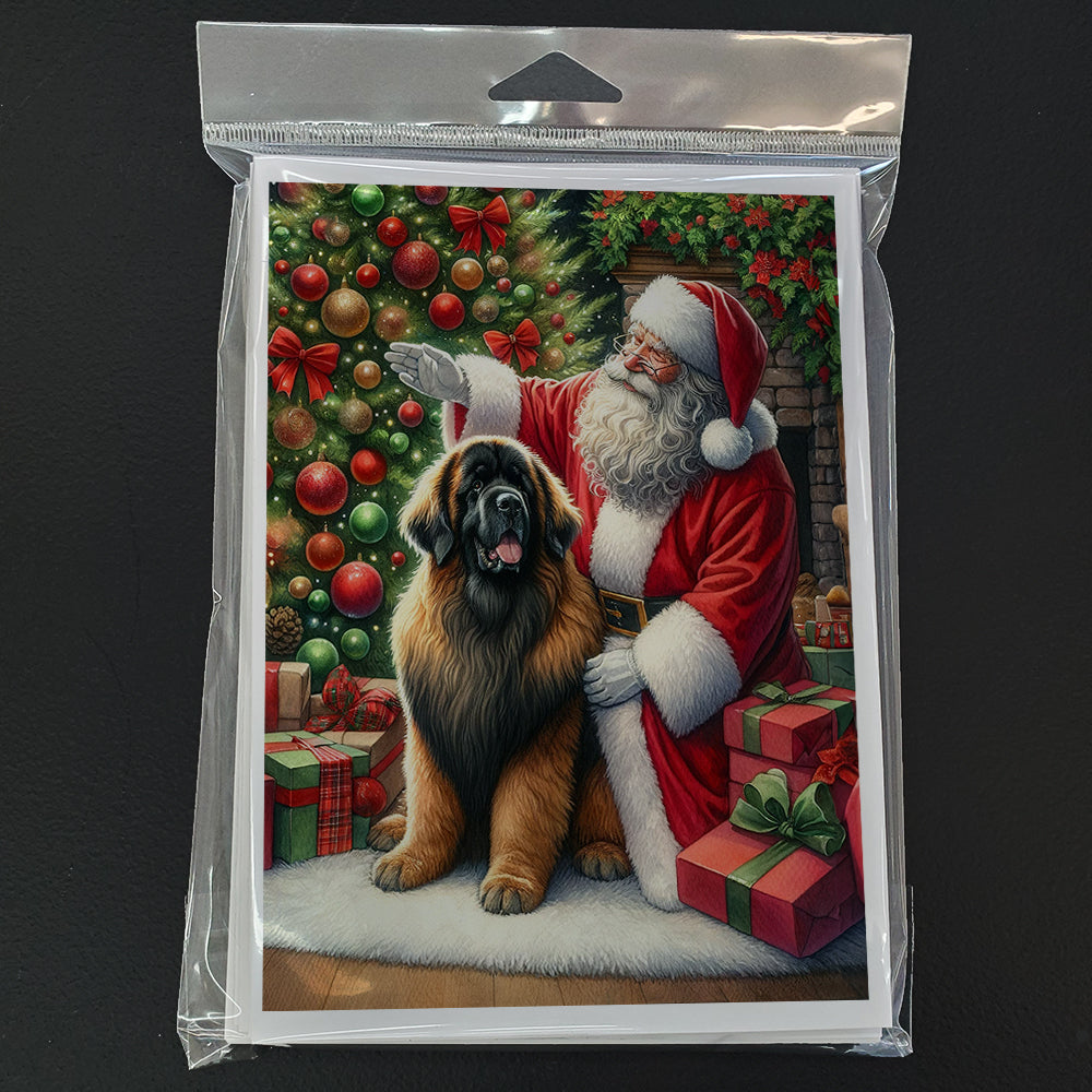 Glamorous Pups : Leonberger and Santa Claus Greeting Cards Pack of 8