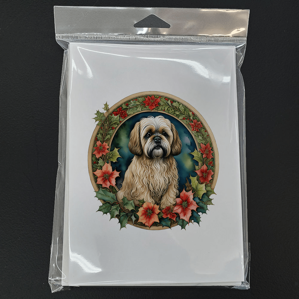 Glamorous Pups : Lhasa Apso Christmas Flowers Greeting Cards Pack of 8