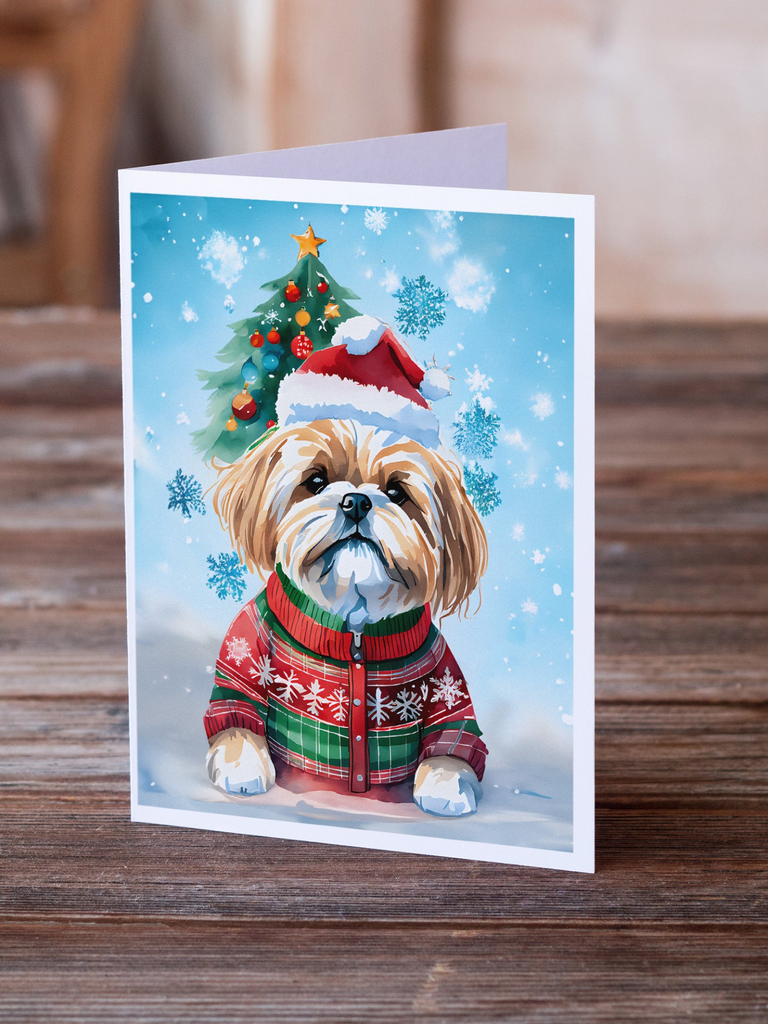 Glamorous Pups : Lhasa Apso Christmas Greeting Cards Pack of 8