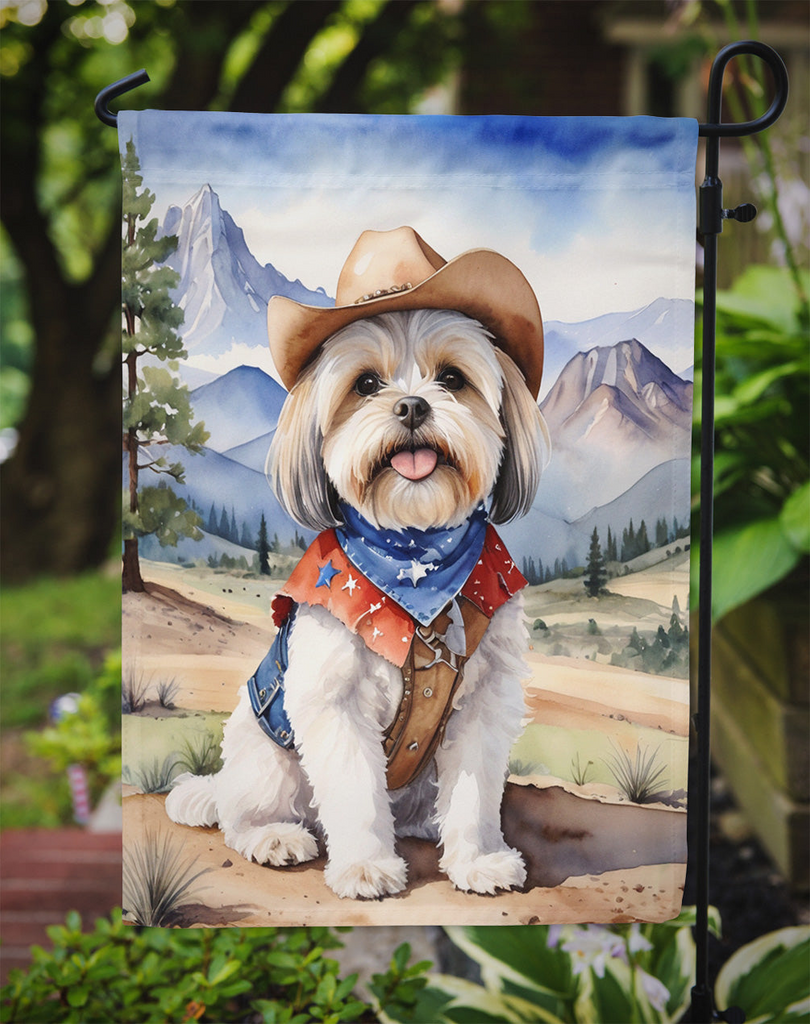 Glamorous Pups : Lhasa Apso Cowboy Welcome Garden Flag