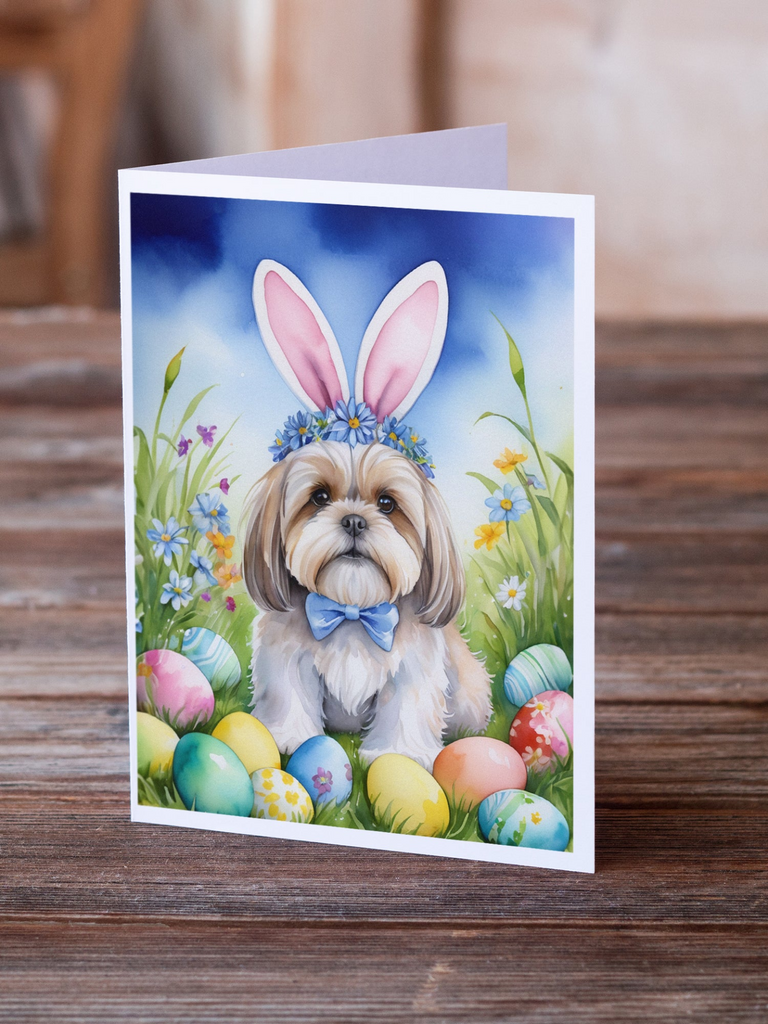 Glamorous Pups : Lhasa Apso Easter Egg Hunt Greeting Cards Pack of 8