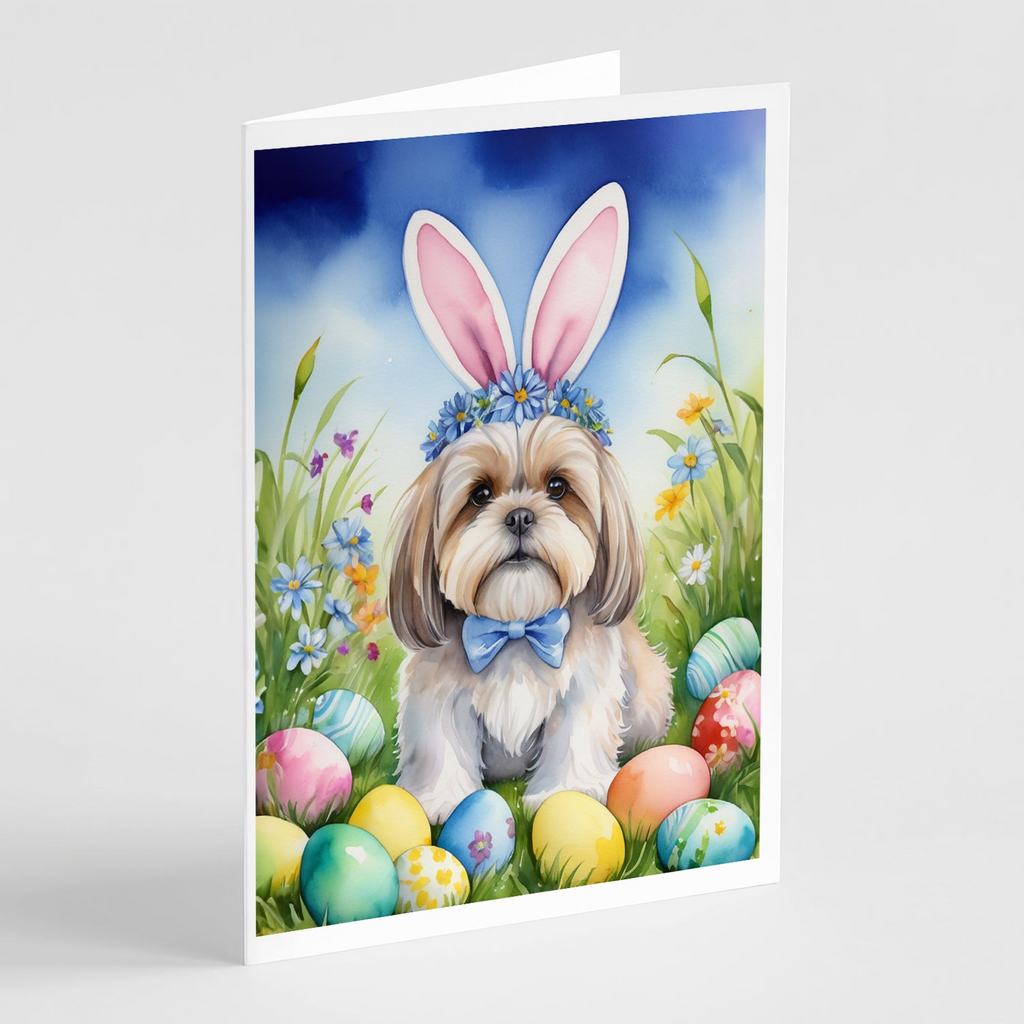 Glamorous Pups : Lhasa Apso Easter Egg Hunt Greeting Cards Pack of 8