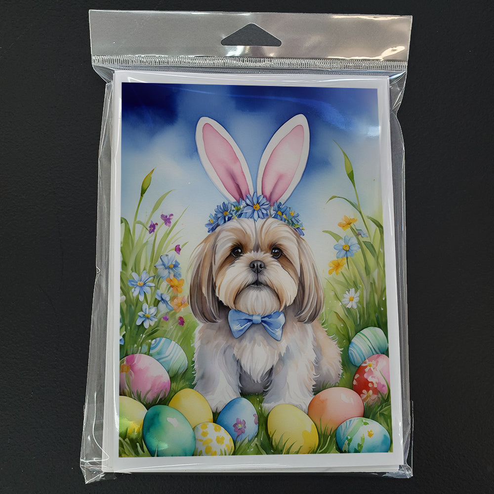 Glamorous Pups : Lhasa Apso Easter Egg Hunt Greeting Cards Pack of 8