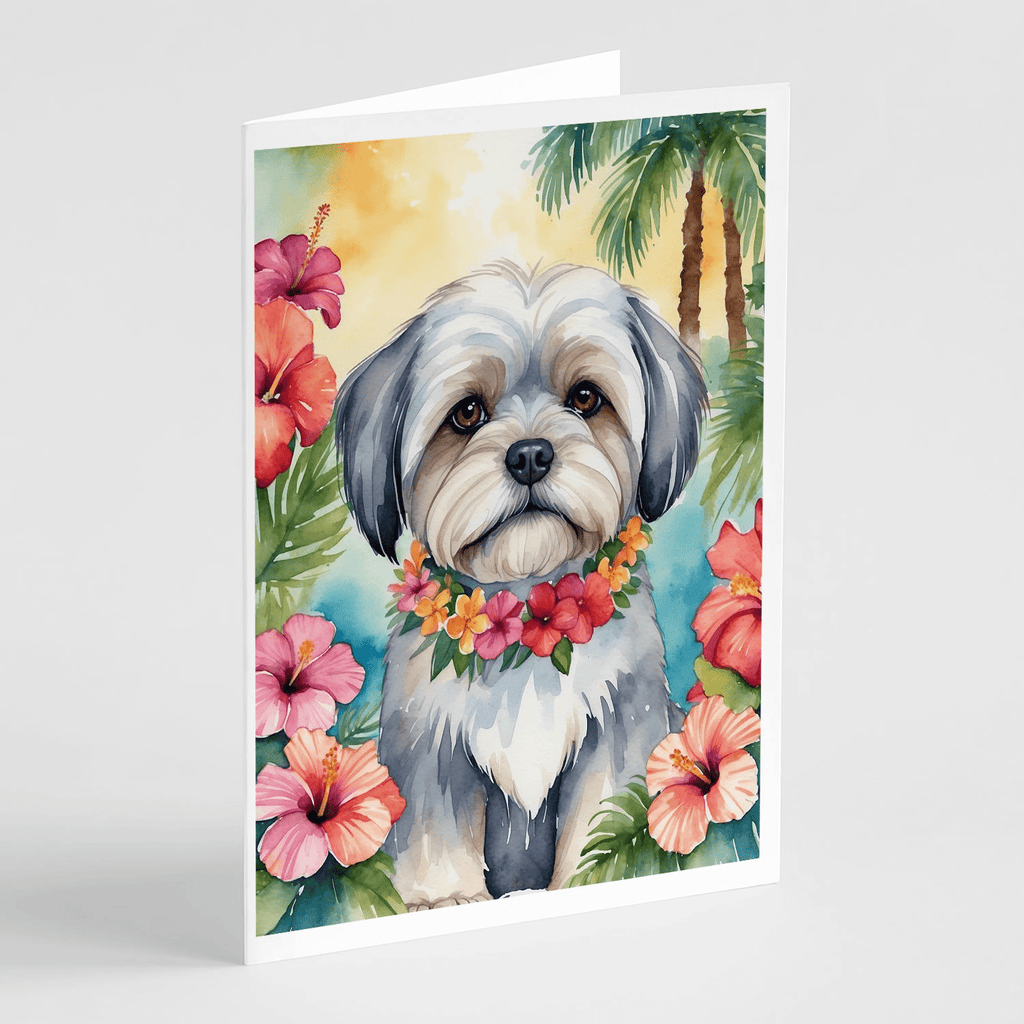 Glamorous Pups : Lhasa Apso Luau Greeting Cards Pack of 8