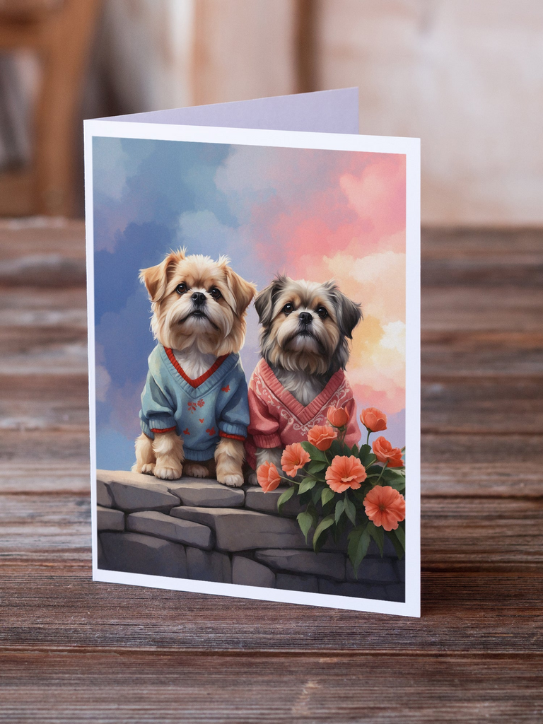 Glamorous Pups : Lhasa Apso Two Hearts Greeting Cards Pack of 8