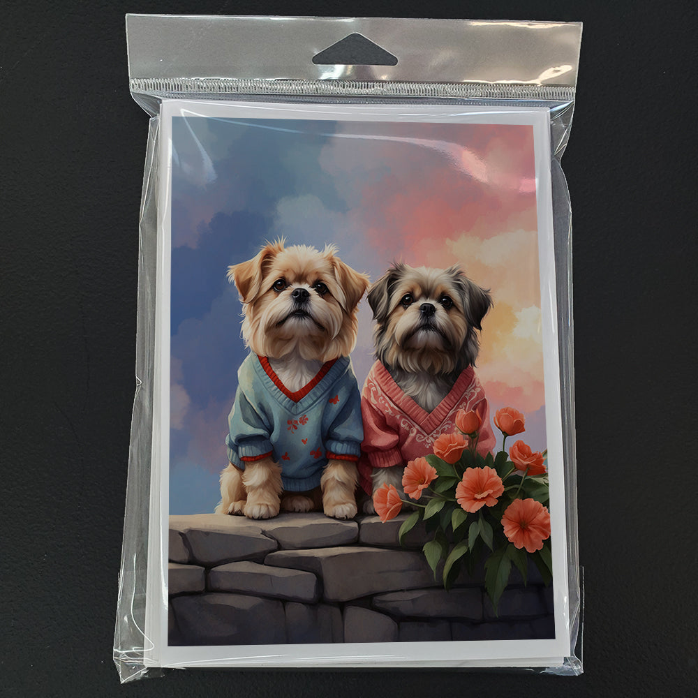 Glamorous Pups : Lhasa Apso Two Hearts Greeting Cards Pack of 8