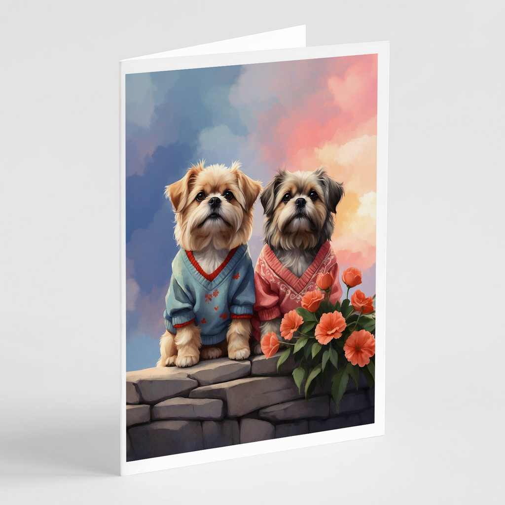 Glamorous Pups : Lhasa Apso Two Hearts Greeting Cards Pack of 8