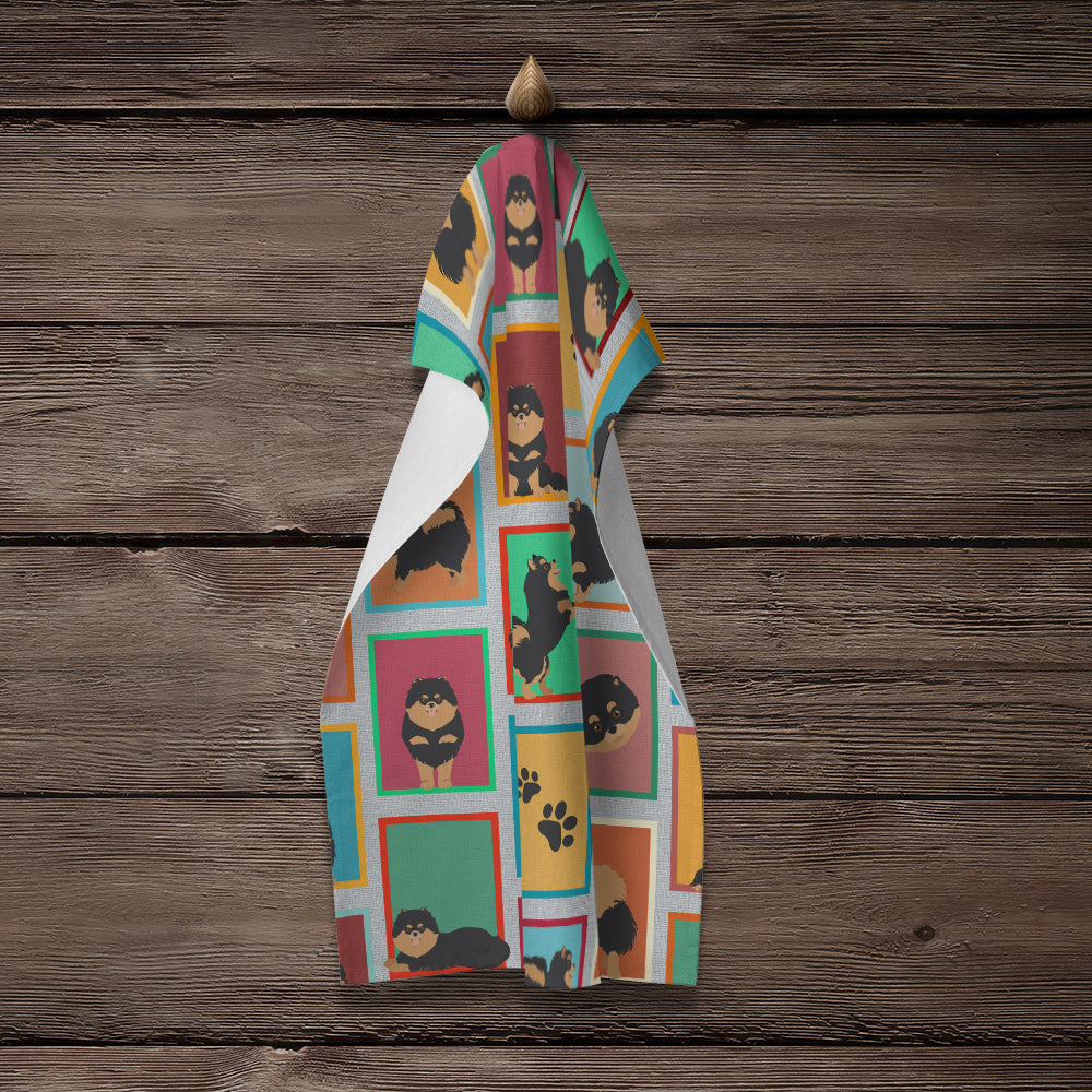 Glamorous Pups : Lots of Black and Tan Pomeranian Kitchen Towel