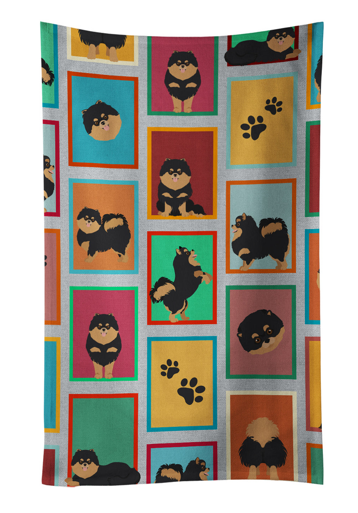 Glamorous Pups : Lots of Black and Tan Pomeranian Kitchen Towel
