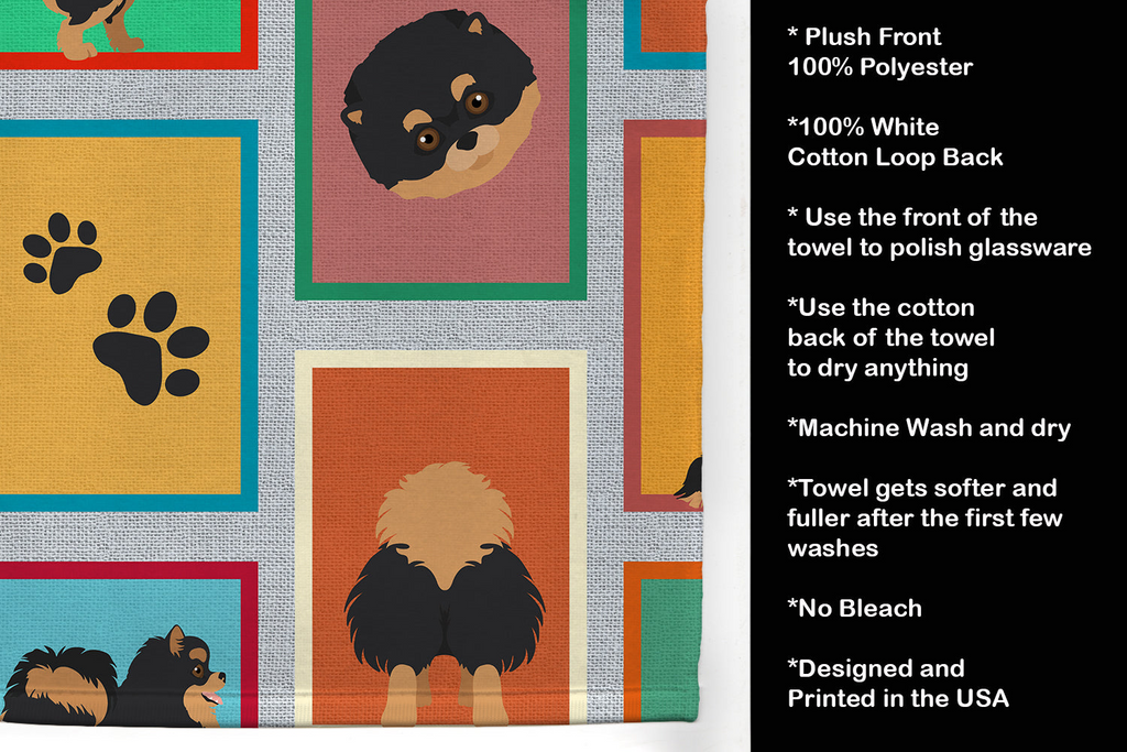 Glamorous Pups : Lots of Black and Tan Pomeranian Kitchen Towel