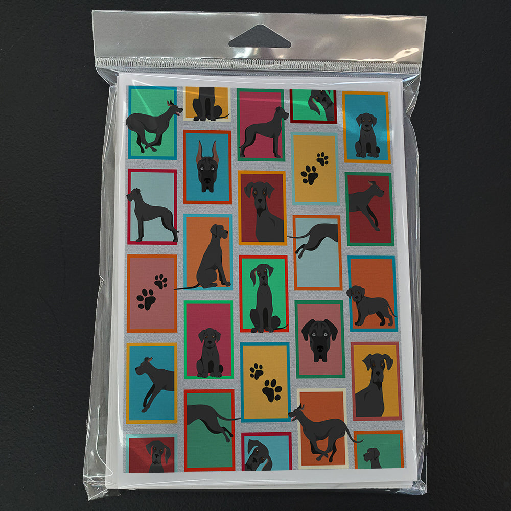 Glamorous Pups : Lots of Black Great Dane Greeting Cards Pack of 8