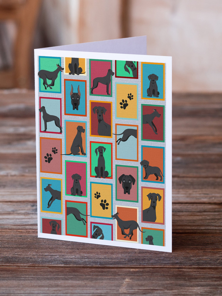 Glamorous Pups : Lots of Black Great Dane Greeting Cards Pack of 8