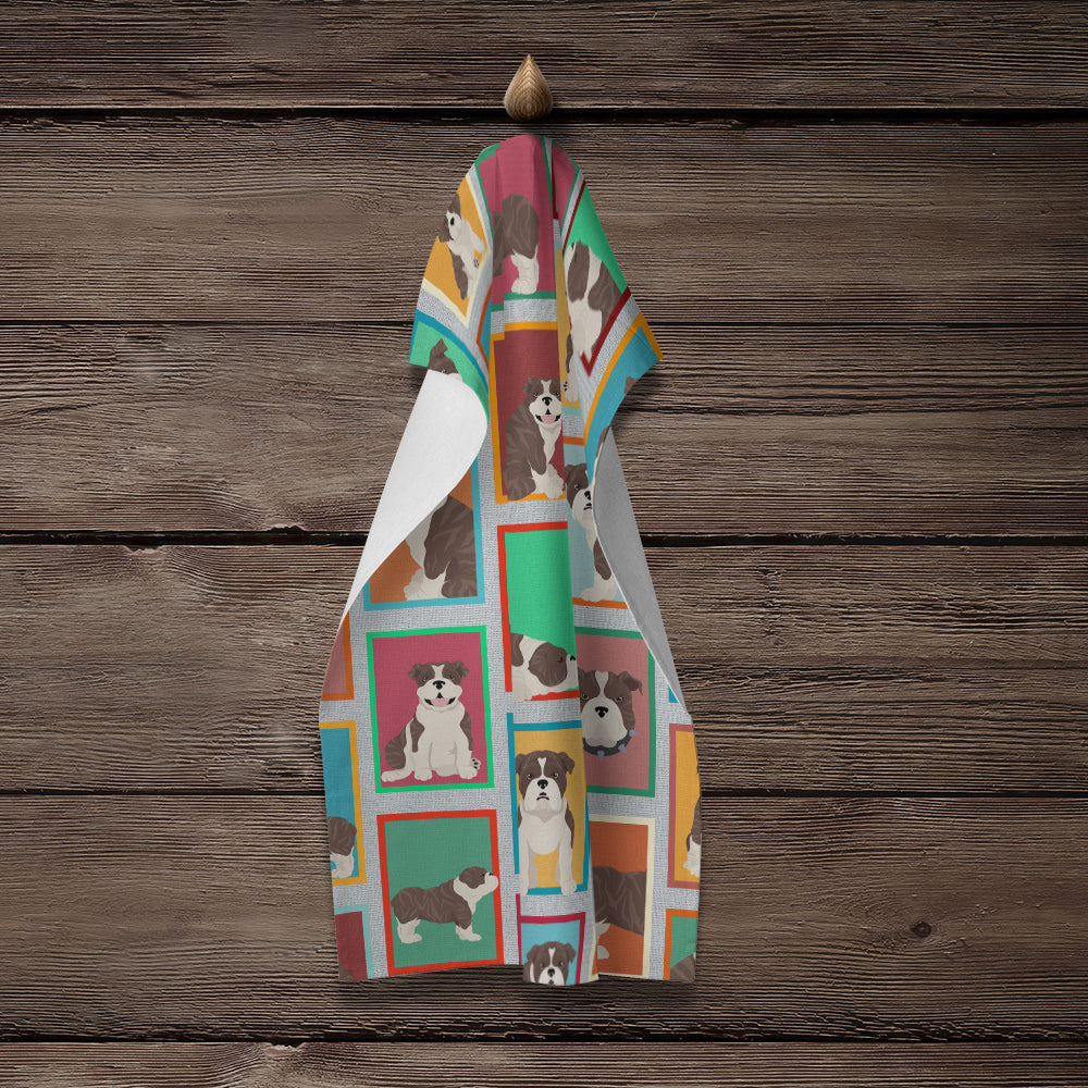 Glamorous Pups : Lots of Brindle English Bulldog Kitchen Towel
